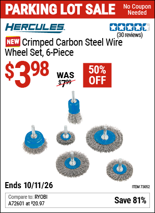 www.hfqpdb.com - HERCULES CRIMPED CARBON STEEL WIRE WHEEL SET, 6-PIECE Lot No. 73052