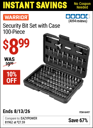 www.hfqpdb.com - WARRIOR SECURITY BIT SET WITH CASE, 100-PIECE Lot No. 68457