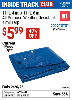 www.hfqpdb.com - HFT 11 FT. 4 IN. X 11 FT. 6 IN. BLUE ALL-PURPOSE WEATHER-RESISTANT 4 MIL TARP Lot No. 7431