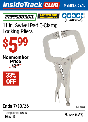 www.hfqpdb.com - PITTSBURGH 11 IN. SWIVEL PAD C-CLAMP LOCKING PLIERS Lot No. 39535/60820