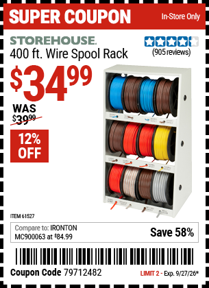 www.hfqpdb.com - STOREHOUSE 400 FT. WIRE SPOOL RACK Lot No. 61527