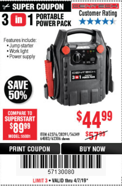 Harbor Freight 3 In 1 Jump Starter Coupon - CEN-TECH 4-in-1 Portable