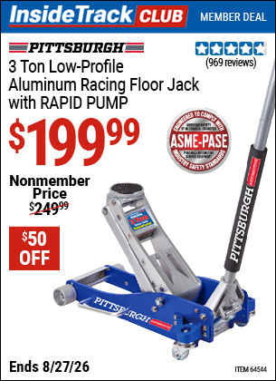 www.hfqpdb.com - PITTSBURGH 3 TON LOW-PROFILE ALUMINUM RACING FLOOR JACK WITH RAPID PUMP Lot No. 64544/64834