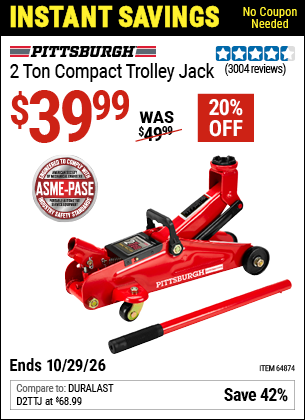www.hfqpdb.com - PITTSBURGH 2 TON COMPACT TROLLEY JACK Lot No. 64874