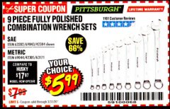 Harbor Freight Coupon 9 PIECE FULLY POLISHED COMBINATION WRENCH SETS Lot No. 63282/42304/69043/63171/42305/69044 Expired: 3/31/20 - $5.99