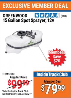 Harbor Freight ITC Coupon 12 VOLT, 15 GALLON SPOT SPRAYER Lot No. 9583/61263 Expired: 2/25/21 - $79.99