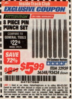 Harbor Freight ITC Coupon 8 PIECE PIN PUNCH SET Lot No. 32959/56348/93424 Expired: 7/31/19 - $5.99