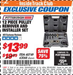 Harbor Freight ITC Coupon 12 PIECE PULLEY REMOVER AND INSTALLER SET Lot No. 40749/63068 Expired: 4/30/19 - $13.99