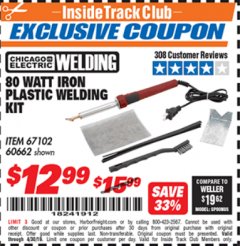 Harbor Freight ITC Coupon CHICAGO ELECTRIC 80 WATT IRON PLASTIC WELDING KIT Lot No. 60662 Expired: 4/30/19 - $12.99