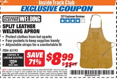 Harbor Freight ITC Coupon SPLIT LEATHER WELDING APRON Lot No. 45193 Expired: 8/31/19 - $8.99