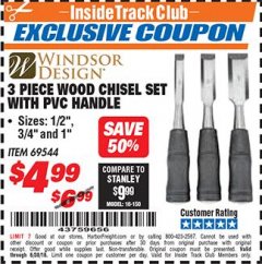 Harbor Freight ITC Coupon PITTSBURGH WOOD CHISEL SET WITH PVC HANDLES, 3-PIECE Lot No. 69544 Expired: 6/30/18 - $4.99