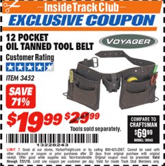 Harbor Freight ITC Coupon 12 POCKET OIL TANNED LEATHER TOOL BELT Lot No. 3452 Expired: 7/31/18 - $19.99