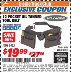 Harbor Freight ITC Coupon VOYAGER 12-POCKET OIL-TANNED TOOL BELT Lot No. 3452 Expired: 4/30/19 - $19.99