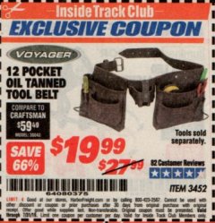 Harbor Freight ITC Coupon VOYAGER 12-POCKET OIL-TANNED TOOL BELT Lot No. 3452 Expired: 7/31/19 - $19.99