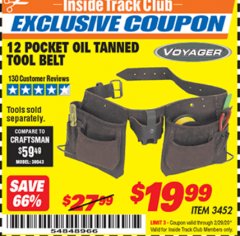 Harbor Freight ITC Coupon 12 POCKET OIL TANNED LEATHER TOOL BELT Lot No. 3452 Expired: 2/29/20 - $19.99