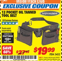 Harbor Freight ITC Coupon VOYAGER 12-POCKET OIL-TANNED TOOL BELT Lot No. 3452 Expired: 2/29/20 - $19.99