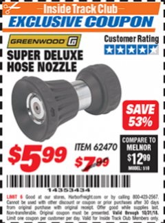 Harbor Freight ITC Coupon SUPER DELUXE HOSE NOZZLE Lot No. 4118/62470 Expired: 10/31/18 - $5.99