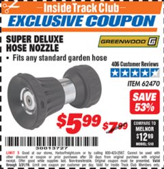 Harbor Freight ITC Coupon SUPER DELUXE HOSE NOZZLE Lot No. 4118/62470 Expired: 3/31/19 - $5.99
