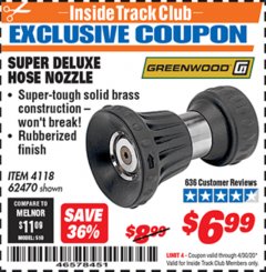 Harbor Freight ITC Coupon SUPER DELUXE HOSE NOZZLE Lot No. 4118/62470 Expired: 4/30/20 - $6.99