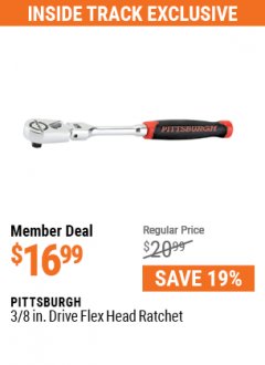 Harbor Freight ITC Coupon 3/8" DRIVE PROFESSIONAL FLEX-HEAD RATCHET Lot No. 62321 Expired: 5/31/21 - $16.99