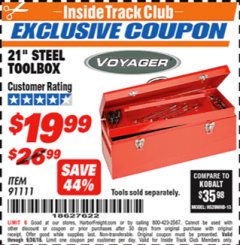 Harbor Freight ITC Coupon 21" STEEL TOOLBOX Lot No. 91111 Expired: 9/30/18 - $19.99