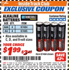 Harbor Freight ITC Coupon THUNDERBOLT MAGNUM ALKALINE BATTERIES AA, AAA - 24 PK Lot No. 92405/61270/92404/69568/61271/92406/61272/92407/61279/92408 Expired: 7/31/18 - $1.99