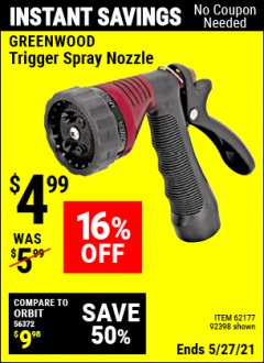 Harbor Freight Coupon TRIGGER SPRAY NOZZLE Lot No. 62177/92398 Expired: 4/29/21 - $4.99