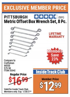 Harbor Freight ITC Coupon 8 PIECE OFFSET BOX WRENCH SETS Lot No. 32041/32042 Expired: 1/28/21 - $12.99