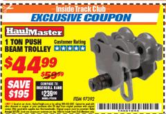 Harbor Freight ITC Coupon HAUL-MASTER 1 TON PUSH BEAM TROLLEY Lot No. 97392 Expired: 5/31/18 - $44.99