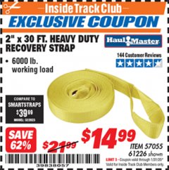 Harbor Freight ITC Coupon 2" x 30 FT. HEAVY DUTY RECOVERY STRAP Lot No. 61226 Expired: 1/31/20 - $14.99