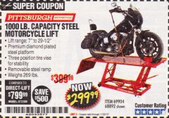 Harbor Freight Coupon 1000 LB. CAPACITY MOTORCYCLE LIFT Lot No. 69904/68892 Expired: 11/30/18 - $299.99