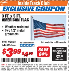 Harbor Freight ITC Coupon 3 FT. x 5 FT. AMERICAN FLAG Lot No. 95983 Expired: 2/28/19 - $3.99