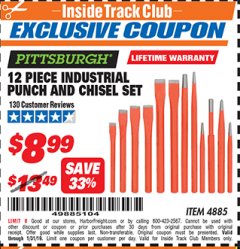 Harbor Freight ITC Coupon 12 PIECE INDUSTRIAL PUNCH AND CHISEL SET Lot No. 4885 Expired: 1/31/19 - $8.99