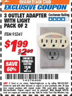 Harbor Freight ITC Coupon 3 OUTLET ADAPTER WITH LIGHT PACK OF 2 Lot No. 62346/95341 Expired: 5/31/18 - $1.99