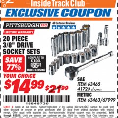 Harbor Freight ITC Coupon 20 PIECE 3/8" DRIVE HIGH VISIBILITY SOCKET SETS Lot No. 63465/41723/67999/63463 Expired: 4/30/19 - $14.99