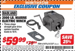 Harbor Freight ITC Coupon 2000 LB. MARINE ELECTRIC WINCH Lot No. 61237/61876/96455 Expired: 2/28/19 - $59.99