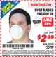 Harbor Freight ITC Coupon DUST MASKS PACK OF 30 Lot No. 1949 Expired: 6/30/15 - $2.99