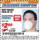 Harbor Freight ITC Coupon DUST MASKS PACK OF 30 Lot No. 1949 Expired: 8/31/17 - $2.99