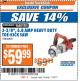 Harbor Freight ITC Coupon 3-3/8" HEAVY DUTY TOE-KICK SAW Lot No. 62420/94626 Expired: 7/18/17 - $59.99