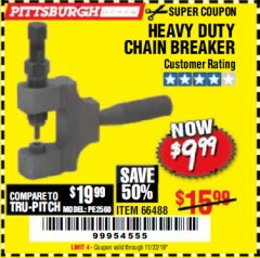 Harbor Freight Coupon HEAVY DUTY CHAIN BREAKER Lot No. 66488 Expired: 11/22/19 - $9.99