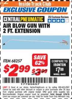 Harbor Freight ITC Coupon AIR BLOW GUN WITH 2 FT. EXTENSION Lot No. 68257 Expired: 2/28/19 - $2.99