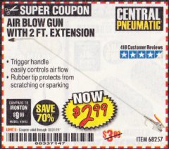 Harbor Freight Coupon AIR BLOW GUN WITH 2 FT. EXTENSION Lot No. 68257 Expired: 10/31/19 - $2.99