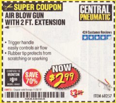 Harbor Freight Coupon AIR BLOW GUN WITH 2 FT. EXTENSION Lot No. 68257 Expired: 11/30/19 - $2.99