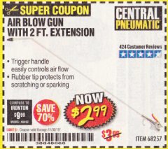 Harbor Freight Coupon AIR BLOW GUN WITH 2 FT. EXTENSION Lot No. 68257 Expired: 11/30/19 - $2.99