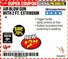 Harbor Freight Coupon AIR BLOW GUN WITH 2 FT. EXTENSION Lot No. 68257 Expired: 3/31/20 - $2.99