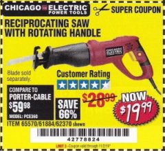 Harbor Freight Coupon RECIPROCATING SAW WITH ROTATING HANDLE Lot No. 65570/61884/62370 Expired: 11/2/19 - $19.99