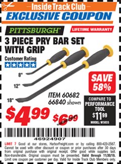 Harbor Freight ITC Coupon 3 PIECE PRY BAR SET WITH GRIP Lot No. 60682/66840 Expired: 11/30/18 - $4.99