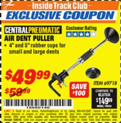 Harbor Freight ITC Coupon CENTRAL PNEUMATIC AIR DENT PULLER Lot No. 69718 Expired: 9/30/18 - $49.99