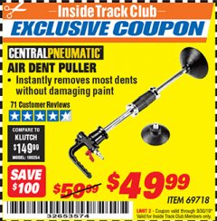 Harbor Freight ITC Coupon CENTRAL PNEUMATIC AIR DENT PULLER Lot No. 69718 Expired: 9/30/19 - $49.99