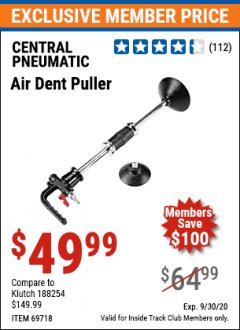 Harbor Freight ITC Coupon AIR DENT PULLER Lot No. 69718 Expired: 9/30/20 - $49.99